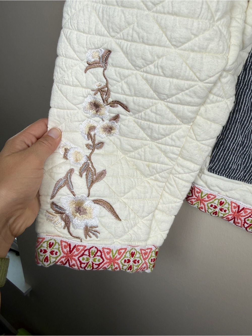 POL Cream Quilted Embroidered Jacket in Ivory Like New Bohemian Sz L - Picture 8 of 14